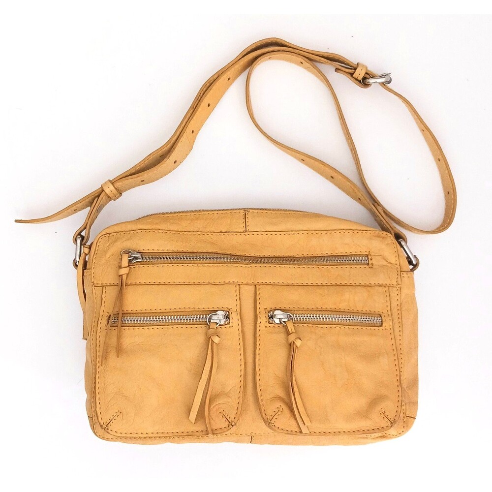Nino Bossi Yellow Genuine Leather Crossbody Bag Zippers Pockets